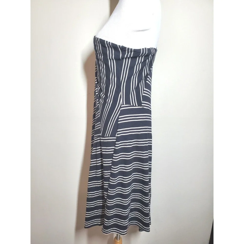 Anthropologie Maeve One Shoulder Striped Knit Dress Black White‎ Size Large